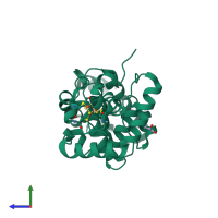 PDB entry 1kg4 coloured by chain, side view.