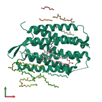 PDB entry 1kgb coloured by chain, front view.