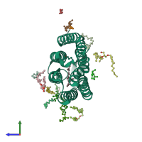 PDB entry 1kgb coloured by chain, side view.