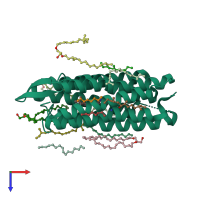 PDB entry 1kgb coloured by chain, top view.