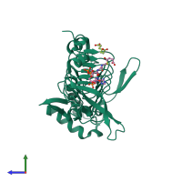 PDB entry 1kgt coloured by chain, side view.