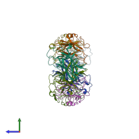 PDB entry 1kgy coloured by chain, side view.