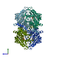 PDB entry 1kh2 coloured by chain, side view.
