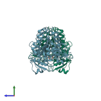 PDB entry 1kh4 coloured by chain, side view.