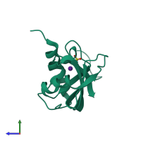 PDB entry 1kh8 coloured by chain, side view.