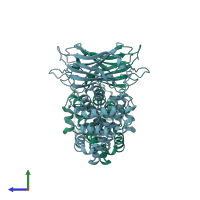PDB entry 1kho coloured by chain, side view.