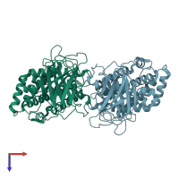 PDB entry 1kho coloured by chain, top view.
