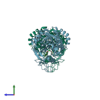 PDB entry 1kie coloured by chain, side view.
