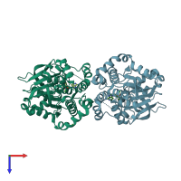 PDB entry 1kie coloured by chain, top view.