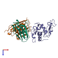 PDB entry 1kip coloured by chain, top view.
