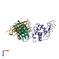 PDB entry 1kiq coloured by chain, top view.