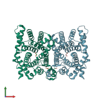 PDB entry 1kiz coloured by chain, front view.