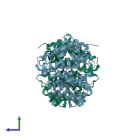 PDB entry 1kiz coloured by chain, side view.