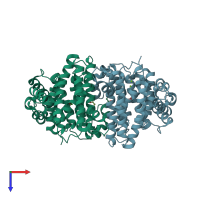 PDB entry 1kiz coloured by chain, top view.