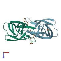 PDB entry 1kjh coloured by chain, top view.