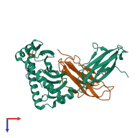 PDB entry 1kjm coloured by chain, top view.