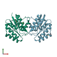 PDB entry 1kjn coloured by chain, front view.