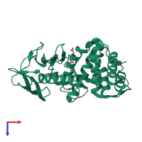 Monomeric assembly 1 of PDB entry 1kjp coloured by chemically distinct molecules, top view.