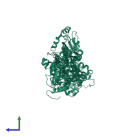 PDB entry 1kju coloured by chain, side view.