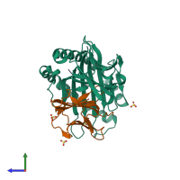PDB entry 1kjv coloured by chain, side view.