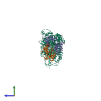 PDB entry 1kk8 coloured by chain, side view.