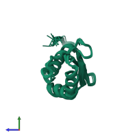 PDB entry 1kkg coloured by chain, ensemble of 16 models, side view.