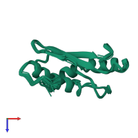 PDB entry 1kkg coloured by chain, ensemble of 16 models, top view.