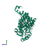 PDB entry 1kkj coloured by chain, side view.