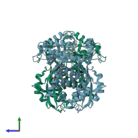 PDB entry 1kko coloured by chain, side view.