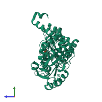 PDB entry 1kkp coloured by chain, side view.