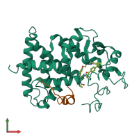 Hetero dimeric assembly 3 of PDB entry 1kkq coloured by chemically distinct molecules, front view.