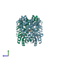 PDB entry 1kl2 coloured by chain, side view.