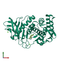 PDB entry 1kl6 coloured by chain, front view.