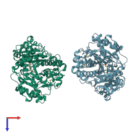 PDB entry 1kl7 coloured by chain, top view.