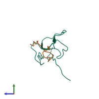 PDB entry 1kl8 coloured by chain, side view.