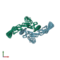 PDB entry 1kla coloured by chain, ensemble of 17 models, front view.