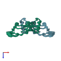 PDB entry 1kla coloured by chain, ensemble of 17 models, top view.