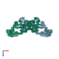 PDB entry 1kld coloured by chain, ensemble of 16 models, top view.