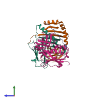 Hetero tetrameric assembly 1 of PDB entry 1klg coloured by chemically distinct molecules, side view.