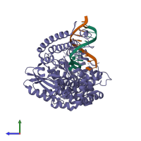 PDB entry 1kln coloured by chain, side view.