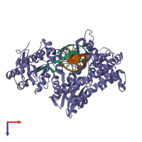 PDB entry 1kln coloured by chain, top view.
