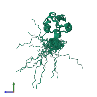 PDB entry 1klp coloured by chain, ensemble of 20 models, side view.