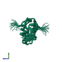 PDB entry 1kmd coloured by chain, ensemble of 20 models, side view.