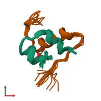 PDB entry 1kmf coloured by chain, ensemble of 15 models, front view.