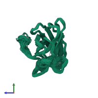 PDB entry 1kmg coloured by chain, ensemble of 35 models, side view.