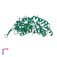 PDB entry 1kmj coloured by chain, top view.