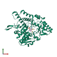 PDB entry 1kmk coloured by chain, front view.