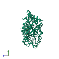 PDB entry 1kmk coloured by chain, side view.