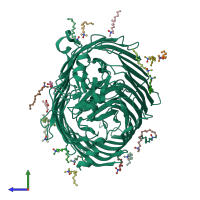 PDB entry 1kmo coloured by chain, side view.