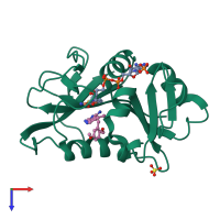 PDB entry 1kmv coloured by chain, top view.
